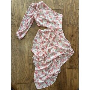 Moon Pink Floral Dress one sleeve with cutout sz M